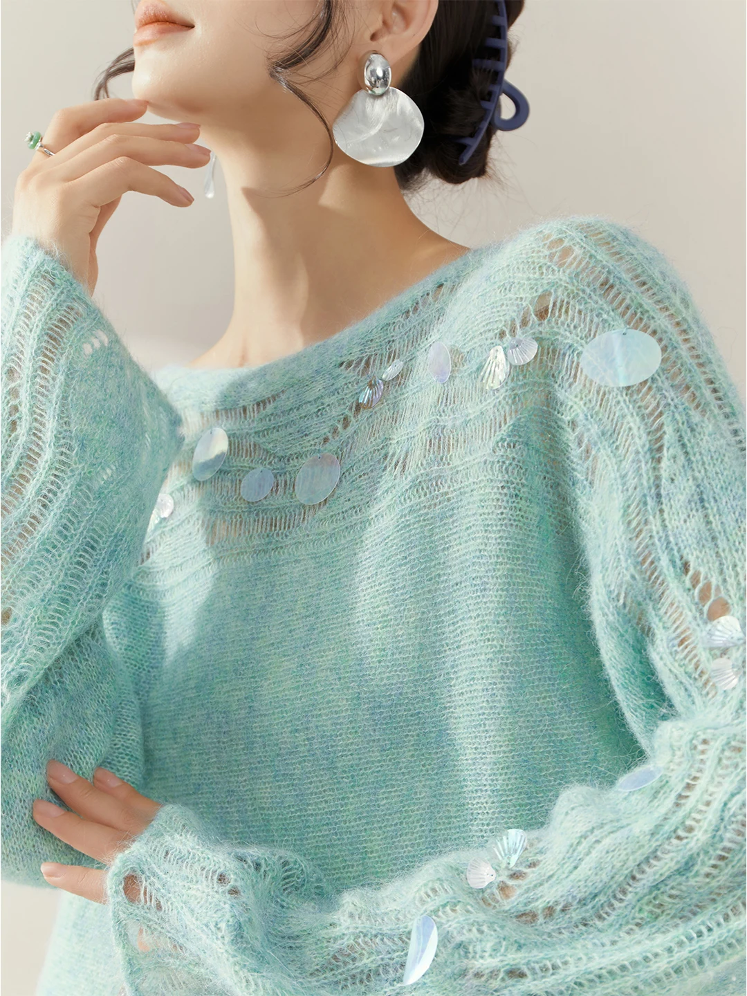 

Ранняя осень Aosphere Sensation Long Sve, прозрачный ажурный топ, свободный крой, тонкий свитер Dopane iny