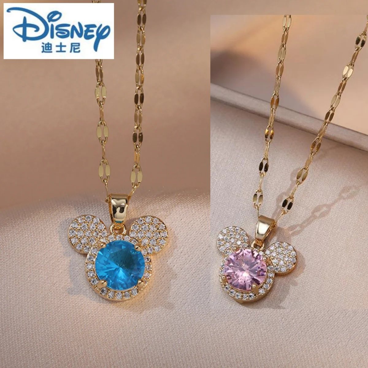 

stitch Disney necklace female Minnie Mickey Mouse crystal jewelry clavicle chain pendant for women halloween birthday gift