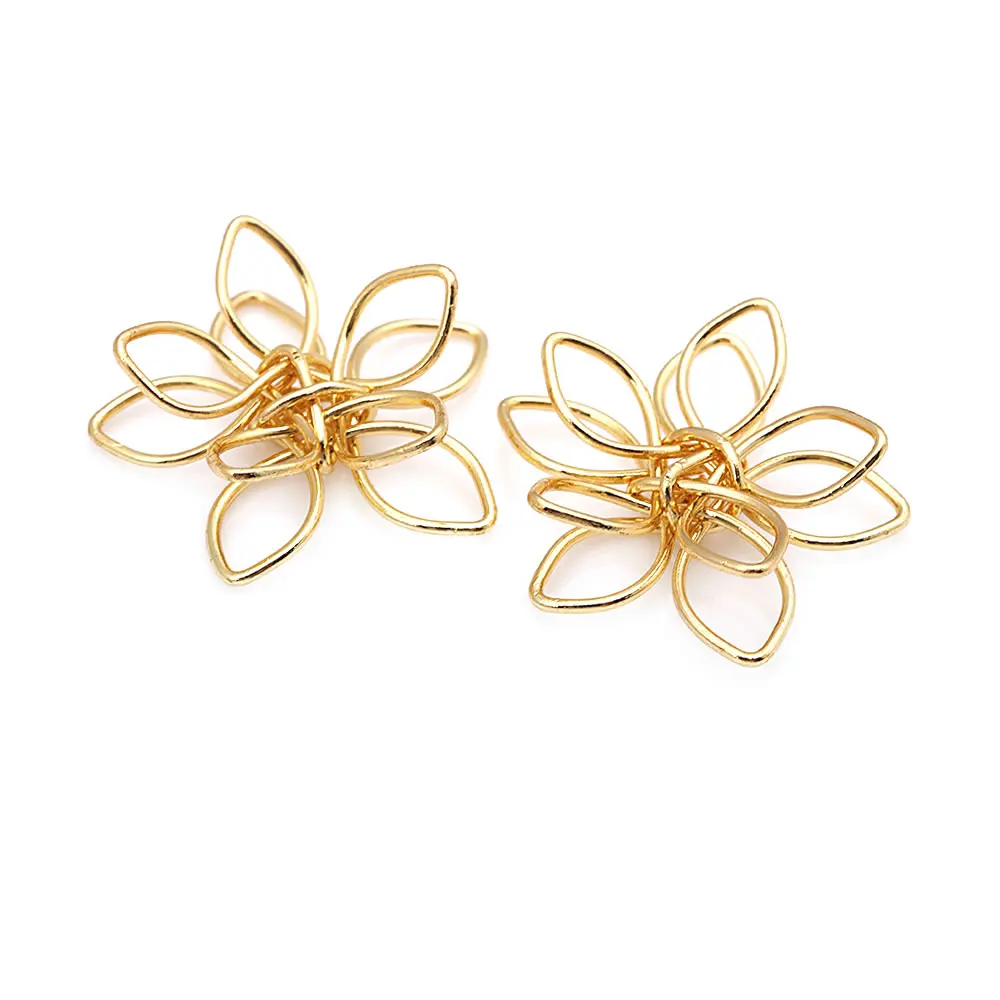 18K Gold Color 3D Wire Flower Charms Pendants High Quality Diy Jewelry Making Necklace Earrings Accessories for Women