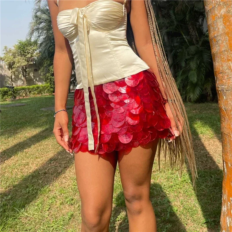 2025 Women's Fashion Mini Skirts Low Rise Sequins Skirts Spring Summer Casual Bodycon Skirts Y2K Punk Hip Party Clubwear