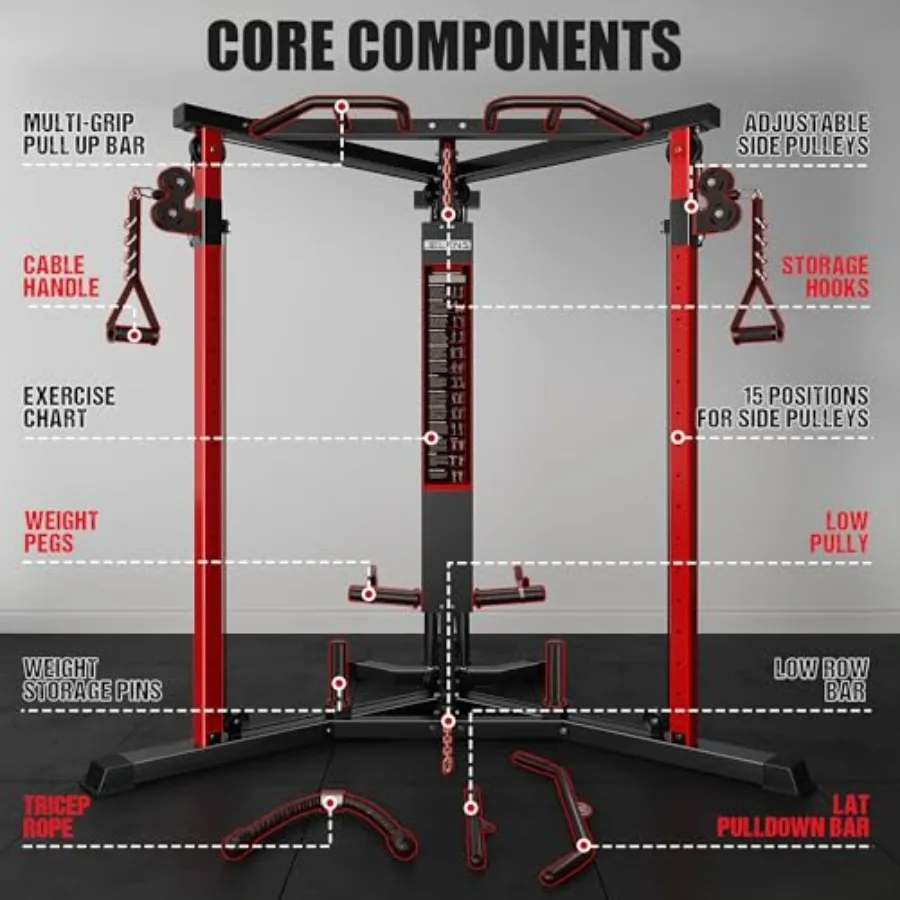 Home gym cable crossover machine with high/low pulley system steel frame black finish smooth dual-cable resistance for function