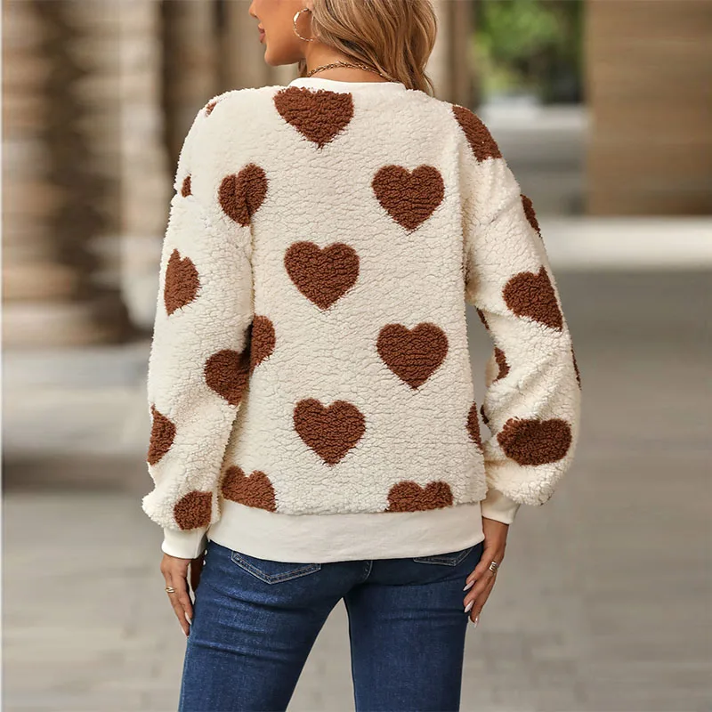 Women's sweater long-sleeved round collar pullover love pattern loose sweater spring autumn winter