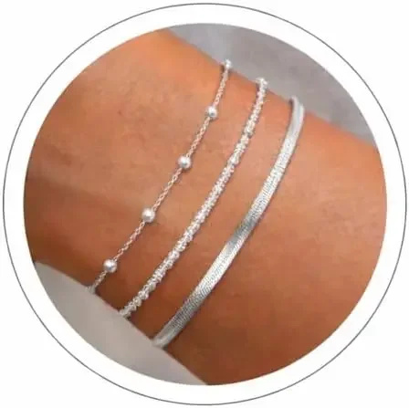 

Silver Plated Bracelets for Women, Dainty 14K Gold Plated Stack Bracelet Set Trendy Adjustable