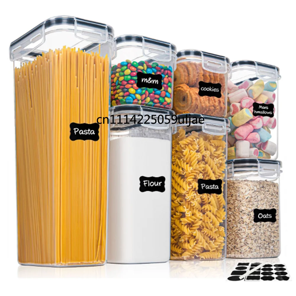 Juego de 7 Recipientes para Alimentos de Cocina, Caja de Almacenamiento Hermética de Plástico Libre de BPA con 10 Etiquetas y Bolígrafo