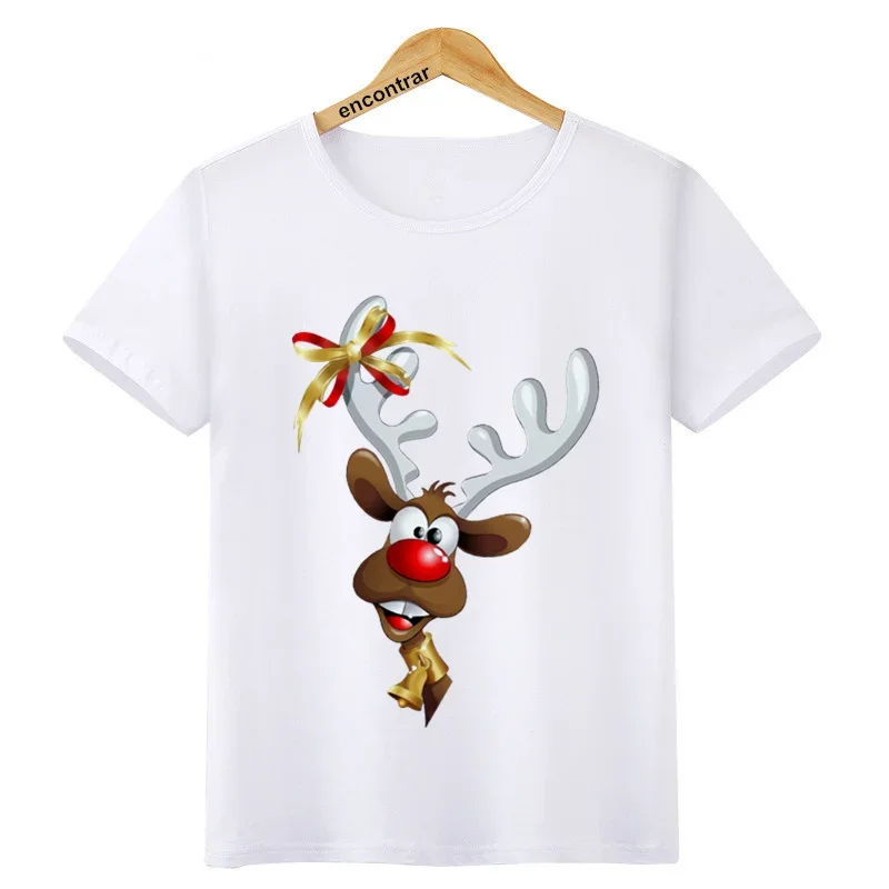 Camiseta de Papá Noel y Reno para niños y niñas, camiseta de manga corta a la moda, camisetas blancas, ropa, BAL609