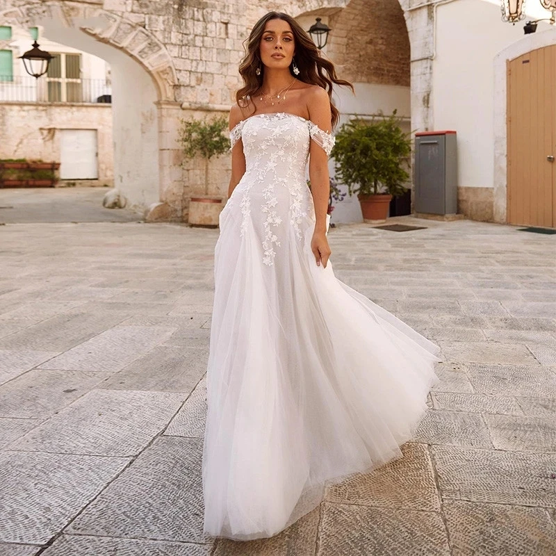 

Graceful Wedding Dresses For Women A-line Bridal Gowns Lace Appliques Off The Shoulder Elegant Robes Vestidos De Novia