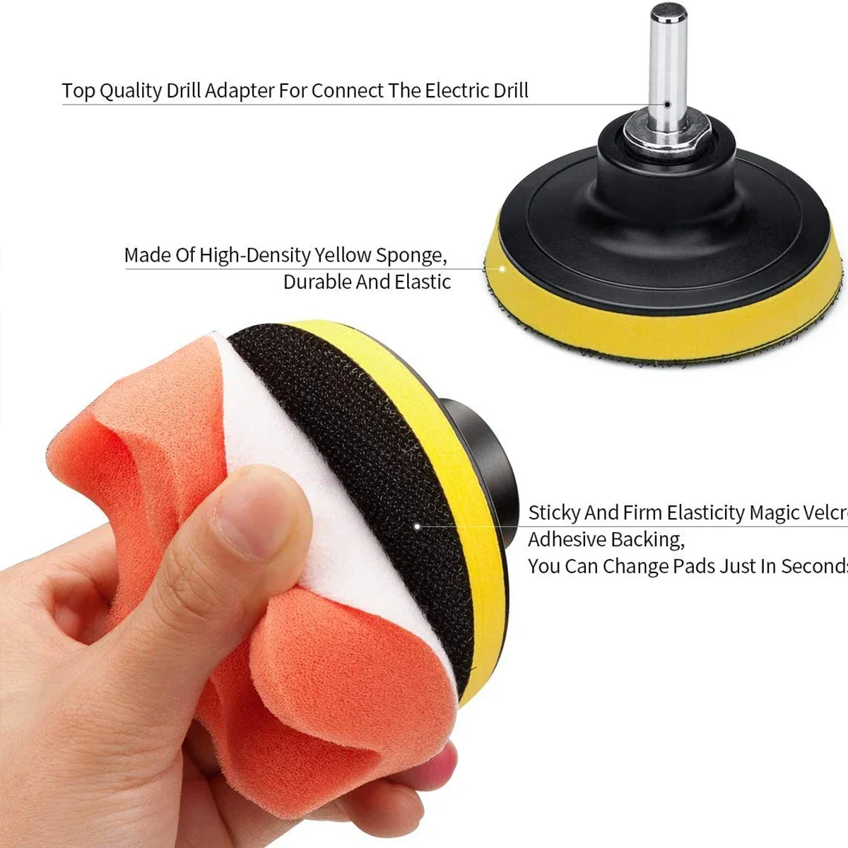 CAER 5/22Pcs Car Foam Drill Polishing Pad Kit 3inch Self-Adhesive Buffing Pads Sponge Disc with M10 Adapter for Polish Waxing