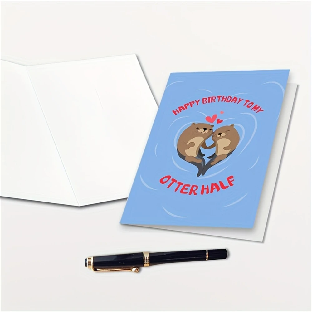 1pc,Birthday Card for Husband Fiance, Romantic Birthday Card for Wife Boyfriend Girlfriend, Happy Birthday To My Otter Half, Bir