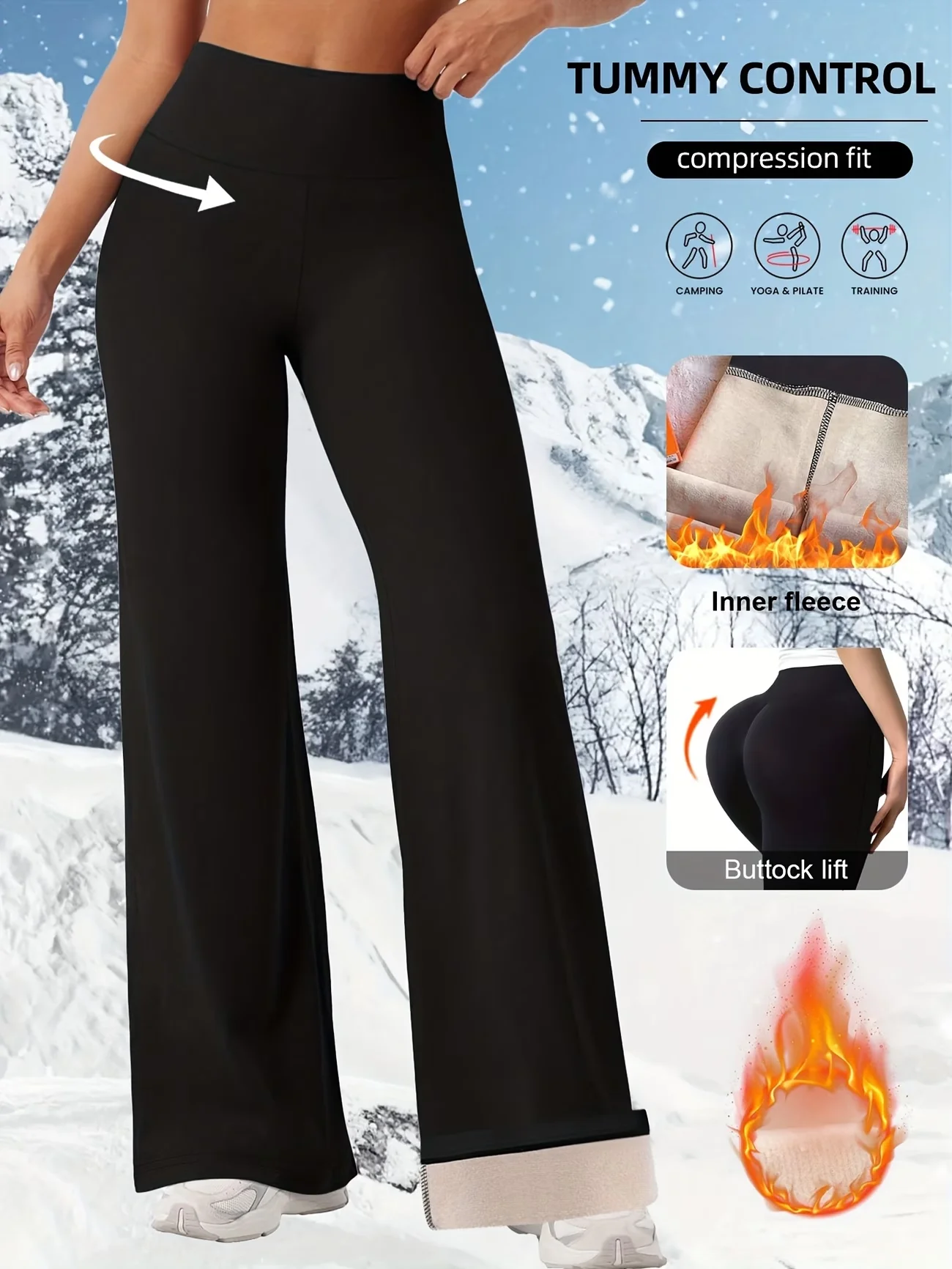 

Зимние флисовые утепленные брюки с высокой талией, широкими штанинами, эластичные термобрюки, леггинсы больших размеров для дома, улицы и повседневной носки