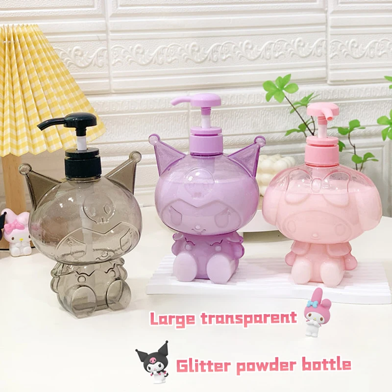 Sanrio HelloKitty Transparent Glitter Soap Bottle Kuromi Melody Shampoo Shower Milk Sub-Bottle Lotion Press Storage Bottle