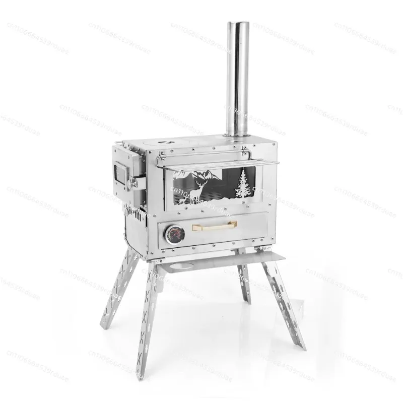 Outdoor camping tent Glass stove Camping charcoal incinerator Stainless steel portable folding split heating oven