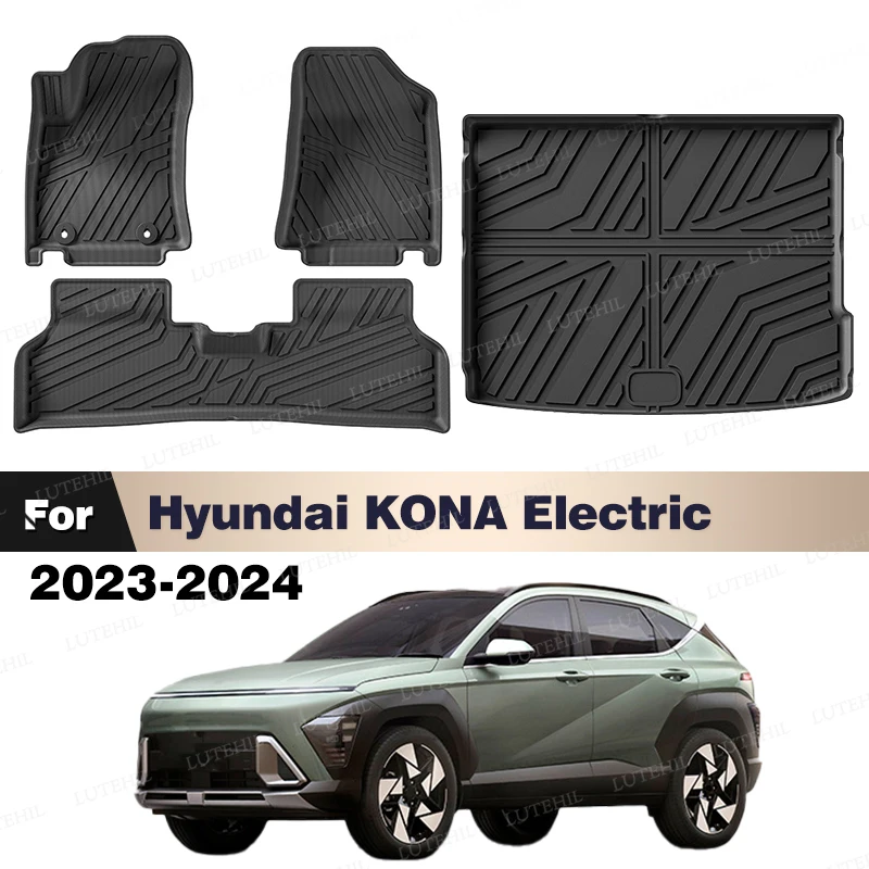 

LUTEHIL All-Weather TPE Floor Mat Trunk Mat For Hyundai KONA Electric 2023-2024 Carpet Cover Automotive Interior Accessories