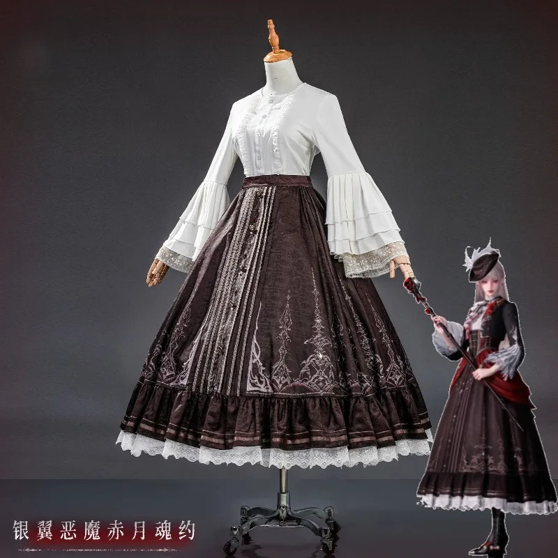 Love and Deepspace Red Moon Covenant Cosplay Costume Silver Wing Demon Dress Choker Layered Skirt Arm Cuffs For Women Convention - view 5