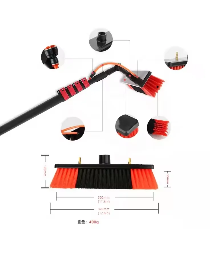 Red telescopic solar panel brush cleaner for photovoltaic panel cleaning 6 m handle