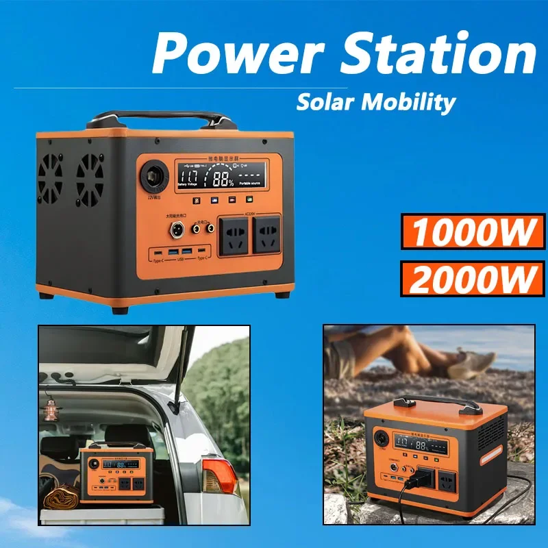 

2000W Portable Power Station AC 220V Solar Generator 1000Wh Battery Emergency Supply Fast Charge for Home Outdoor Travel Camping