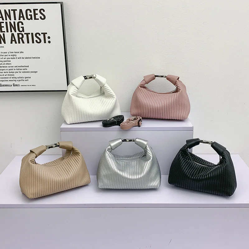 

2025 Women's Pleated Striped Tote Bag - Spring Fashion Crossbody Shoulder Purse, Trendy Small Designer Handbag