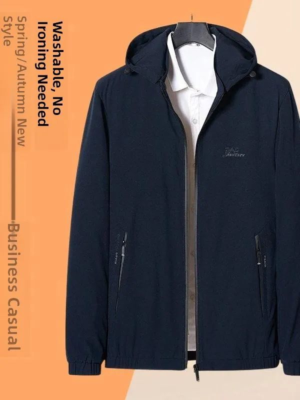 

Повседневная свободная мужская куртка с капюшоном, тонкая, весенне-осенняя верхняя одежда для мужчин среднего и пожилого возраста, удобная, из полиэстеровой смеси