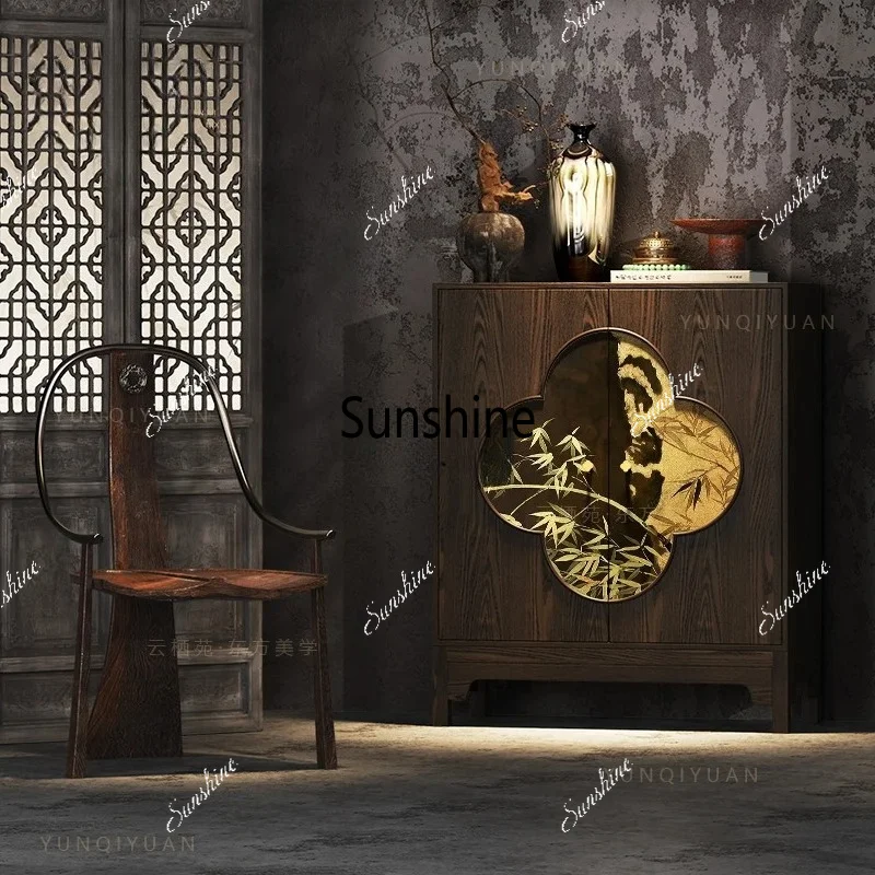 YLTT Chinese bamboo solid wood dining side cabinet tea room storage storage cabinet household wall side cabinet