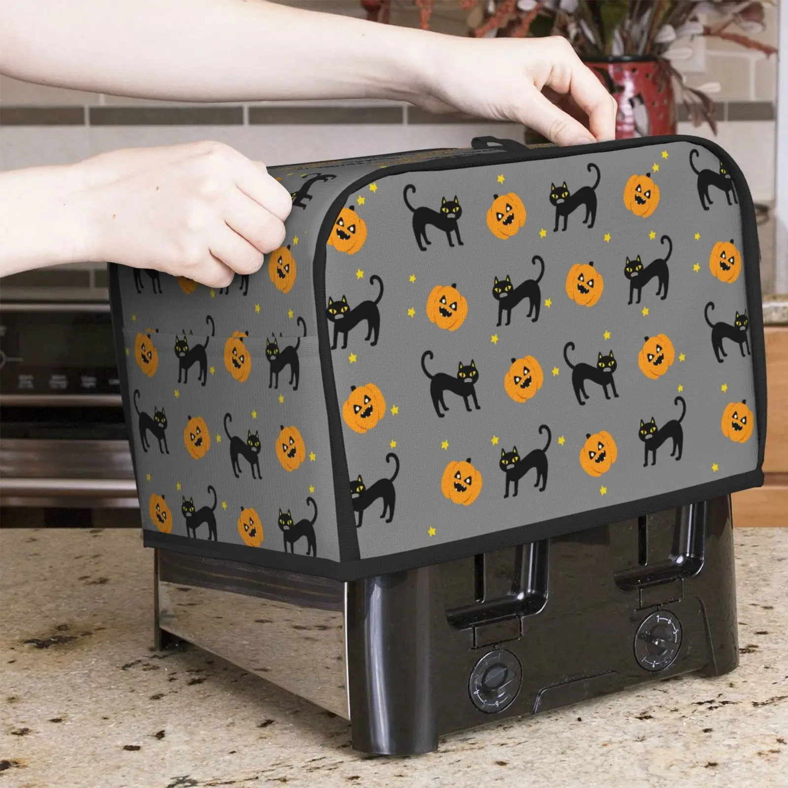 Halloween Pumpkin & Cat Print toaster cover 2 slice 4 slice toaster dust cover Oven dust cover