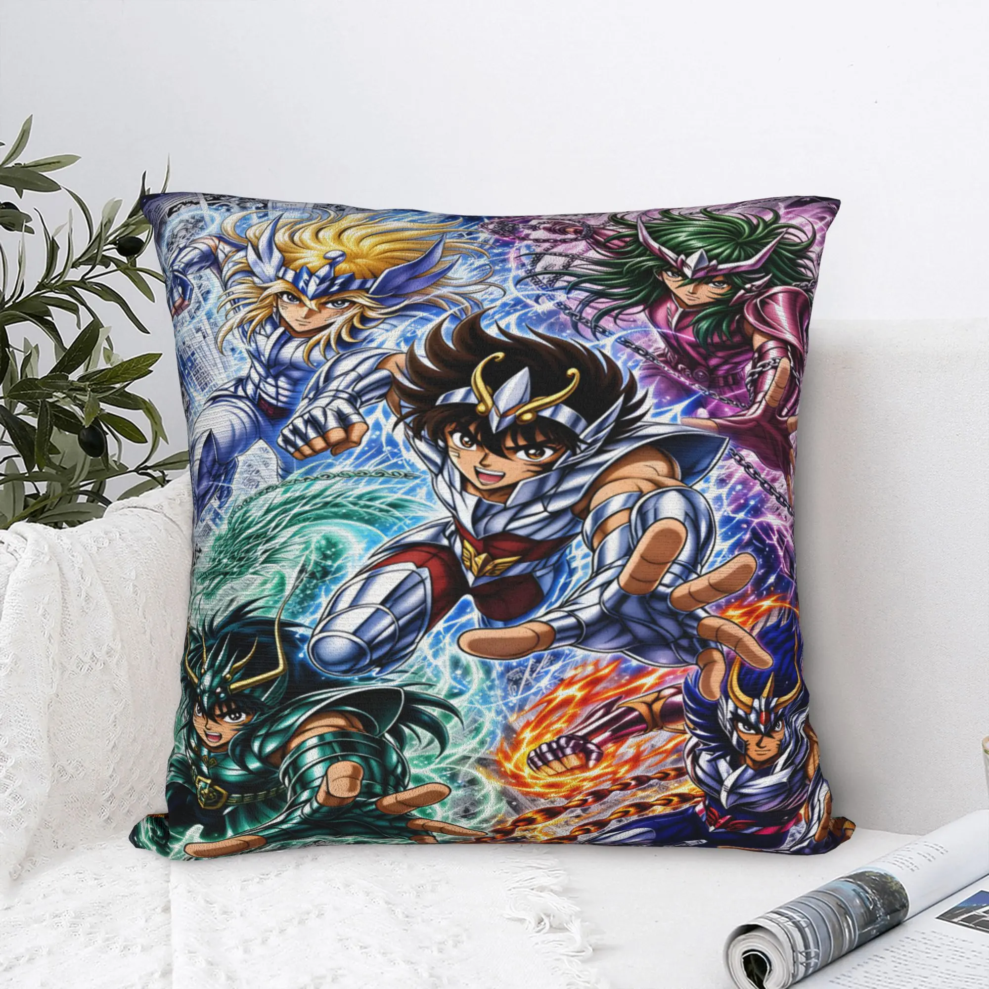 Saint Seiya Knights Z-Zodiac  Pillow Case  Retro Trendy Pillow Cover Square Pillowcases For Sofa Home Decor