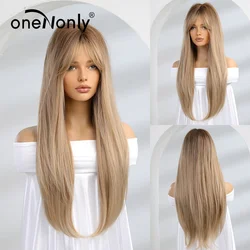 oneNonly Synthetic Wig Blonde Wig Long Straight Wigs for Women Party Cosplay Natural Human Hair Heat Resistant