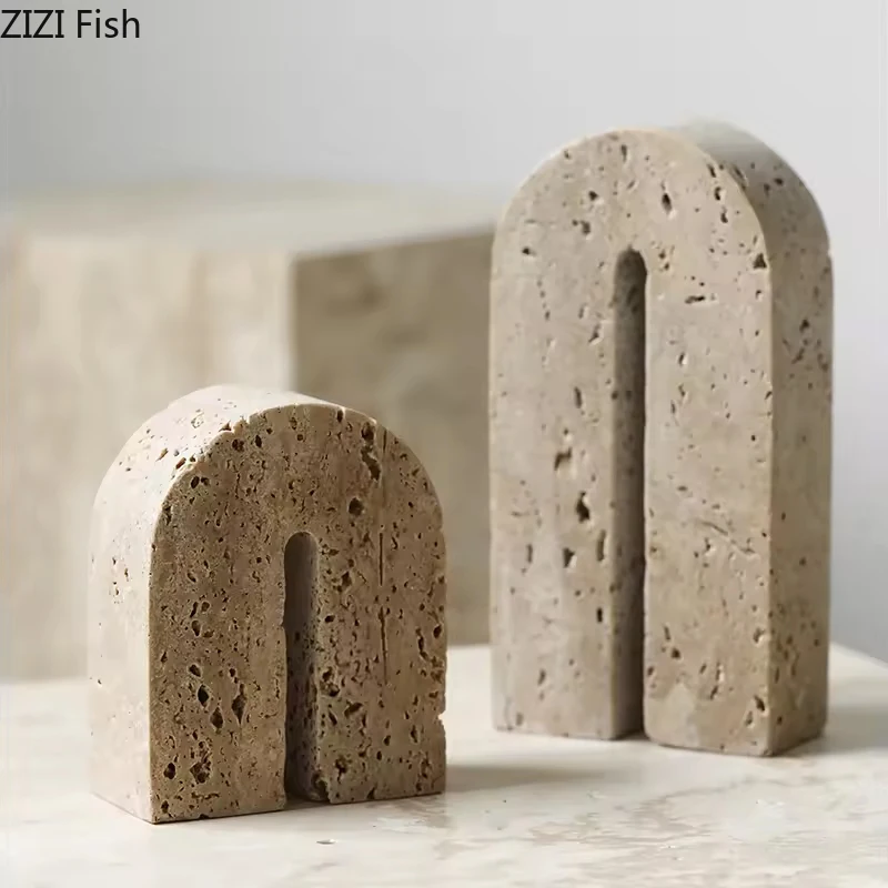

Yellow Travertine Arch Geometry Ornaments Natural Stone Crafts Desk Decoration Creative Arc Stone Statue Room Aesthetics Decor