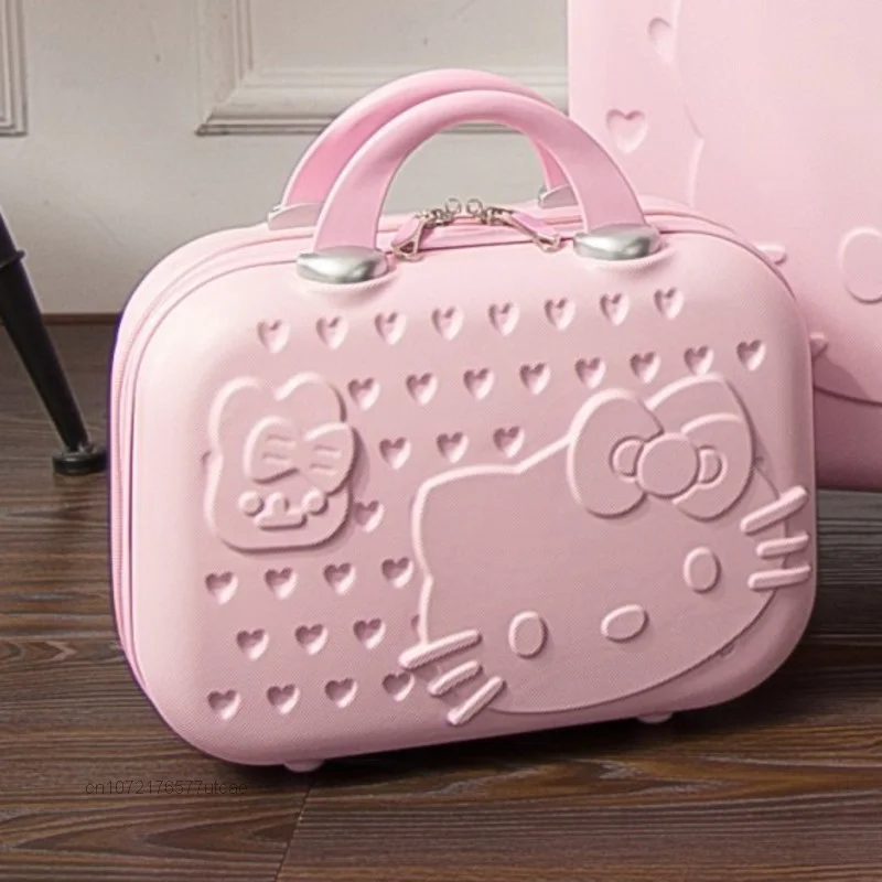 Sanrio Hello Kitty Sweet Cute Cartoon Cosmetic Cases Fashion Women 14 Inch Makeup Boxes Portable Large Capacity Storage Bags