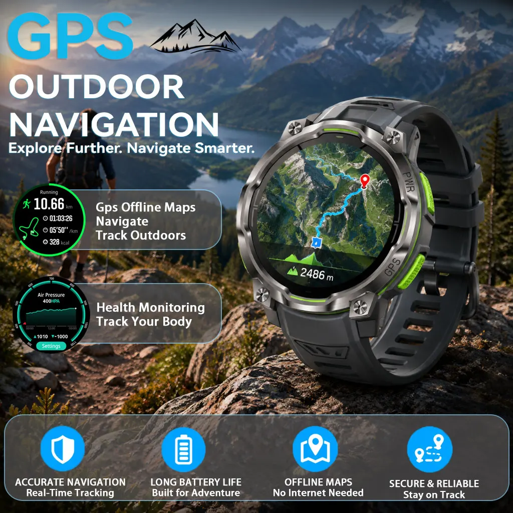 1200mah Long Battery Life Smart Watch Gps Positioning Offline Map Compass 107+sports Mode Exercise Record Health Monitoring 2026 view 3