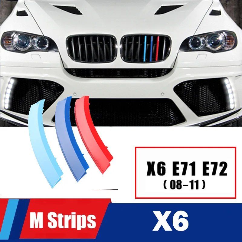 For BMW X6 Series E71/E72 2008-2013 F16 2014-2019 G06 2020-2023 Car 3D M Styling Front Grille Trim Bumper Cover Strips Stickers