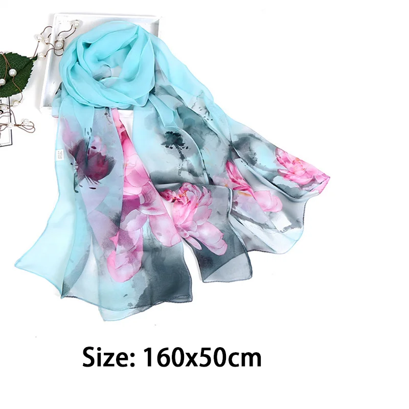 1PC Women Floral Printing Silk Scarf Shawl Neckerchief Female Spring Autumn Long Soft Wraps Beach Sunscreen Hijab Neck Scarves