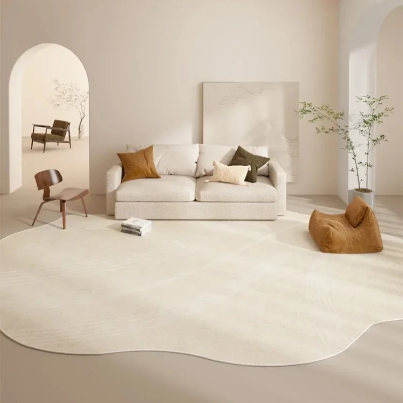 

Irregular Cream Style Living Room Large Area Carpets Beige Abstract Texture Bedroom Carpet Creative Design White Line Rug Tapete