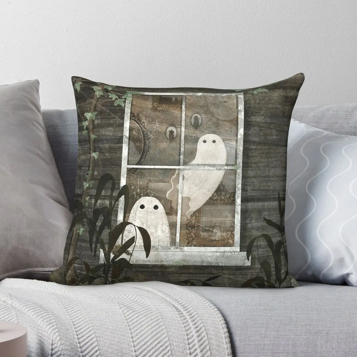 Ghosts In The Window Again Pillowcase Polyester Linen Velvet Creative Zip Decor Room Cushion Cover 45x45