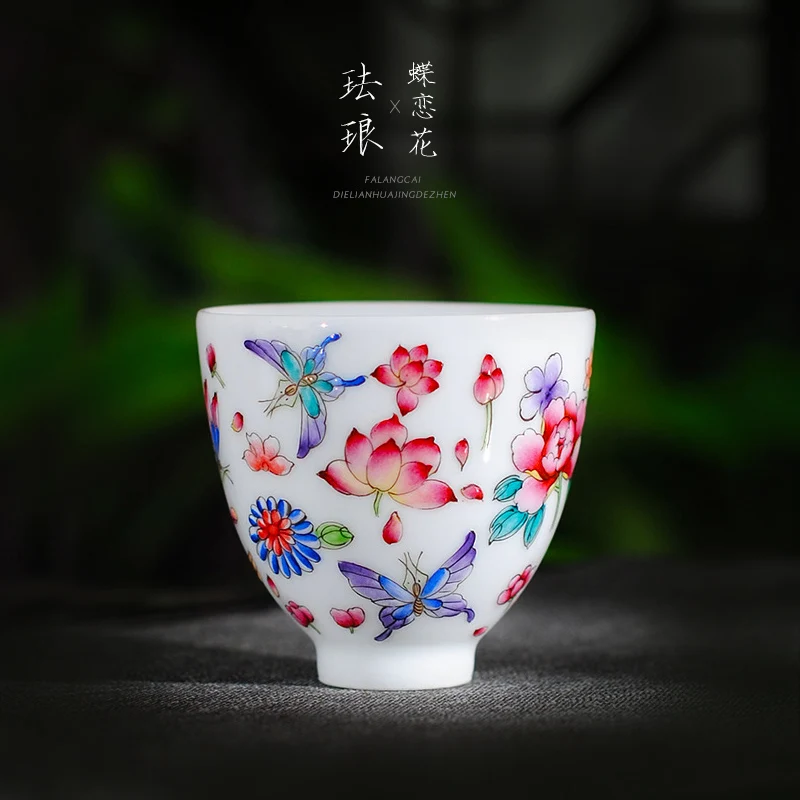 

Jingdezhen Ceramic Flower and Bird Personal Cup Single Cup Enamel Color Tea Cup Master Cup Hand Painted Butterfly Kung Fu Tea Cu