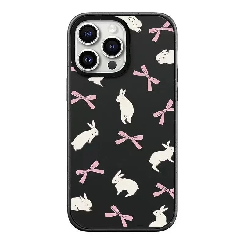 

Rabbit Bowknot Black Frosted Phone Case Cover for IPhone 13 14 15 Pro Max Case