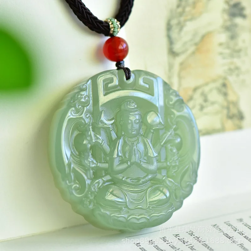 

Natural Hetian Qinghai Material Thousand-Hand Guanyin Men'S Double-Sided Necklace Pendant Jade
