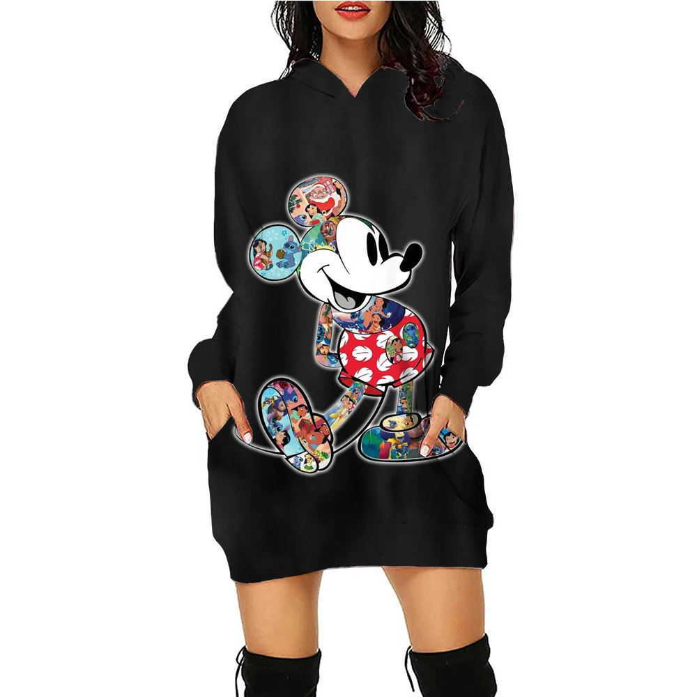 New Mickey Mouse Minnie Hoodie Dress Sweater Fashion Disney Dress Sweatshirt Dress 3d Allover Printing Women Hoodie