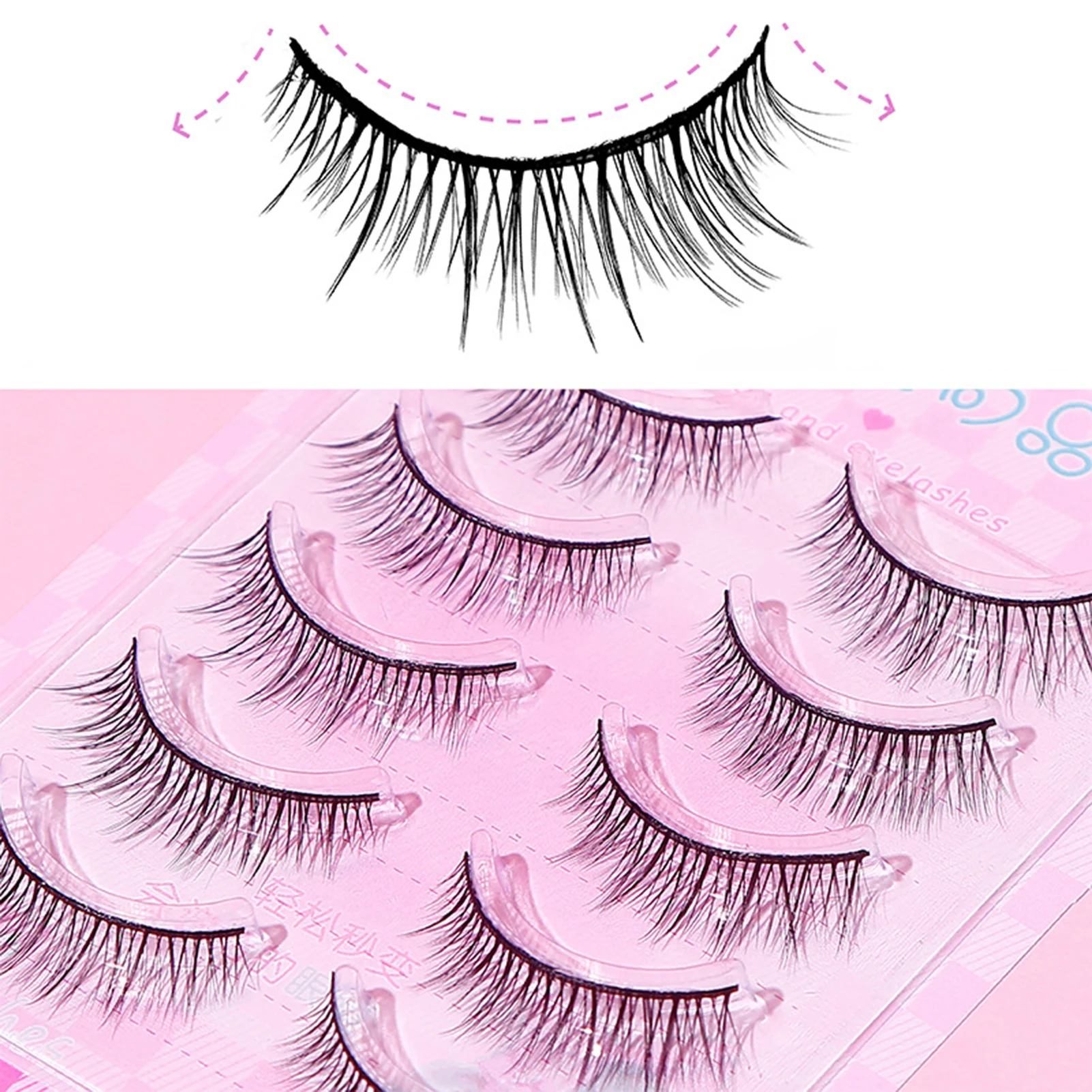 Koreaanse Idool Natuurlijke Vezel Wimpers Cosplay Manga Valse Wimpers Strip Krul Lichtgewicht Volume Piekerige Wimpers Extension 5pairs