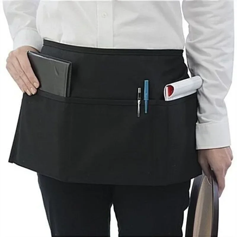 

Waiter Black Apron Pocket Short Waterproof Waist Apron Catering Baking Bar Hotel Shop Chef Man Women Kitchen Cleaning Working