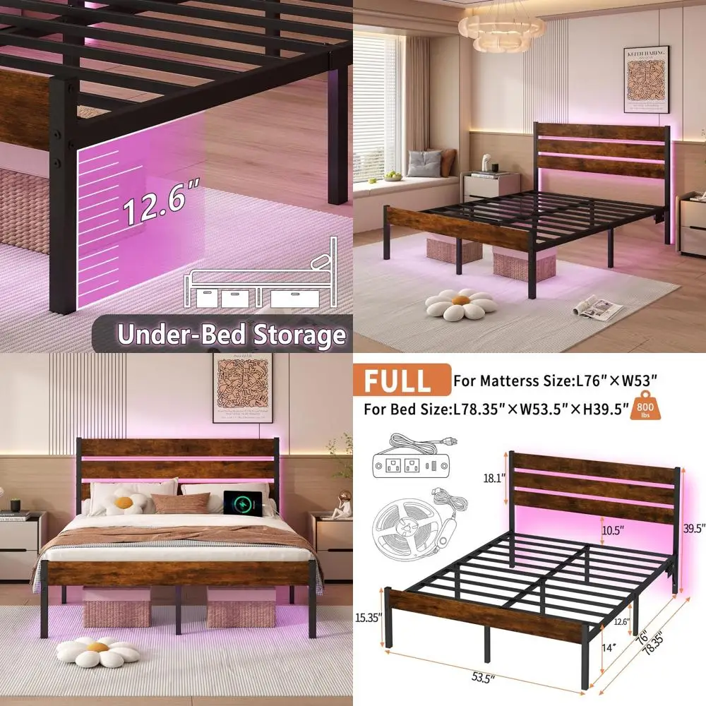 

Прочная светодиодная рама с USB-портом, удобная для хранения подставка для матраса, коричневая