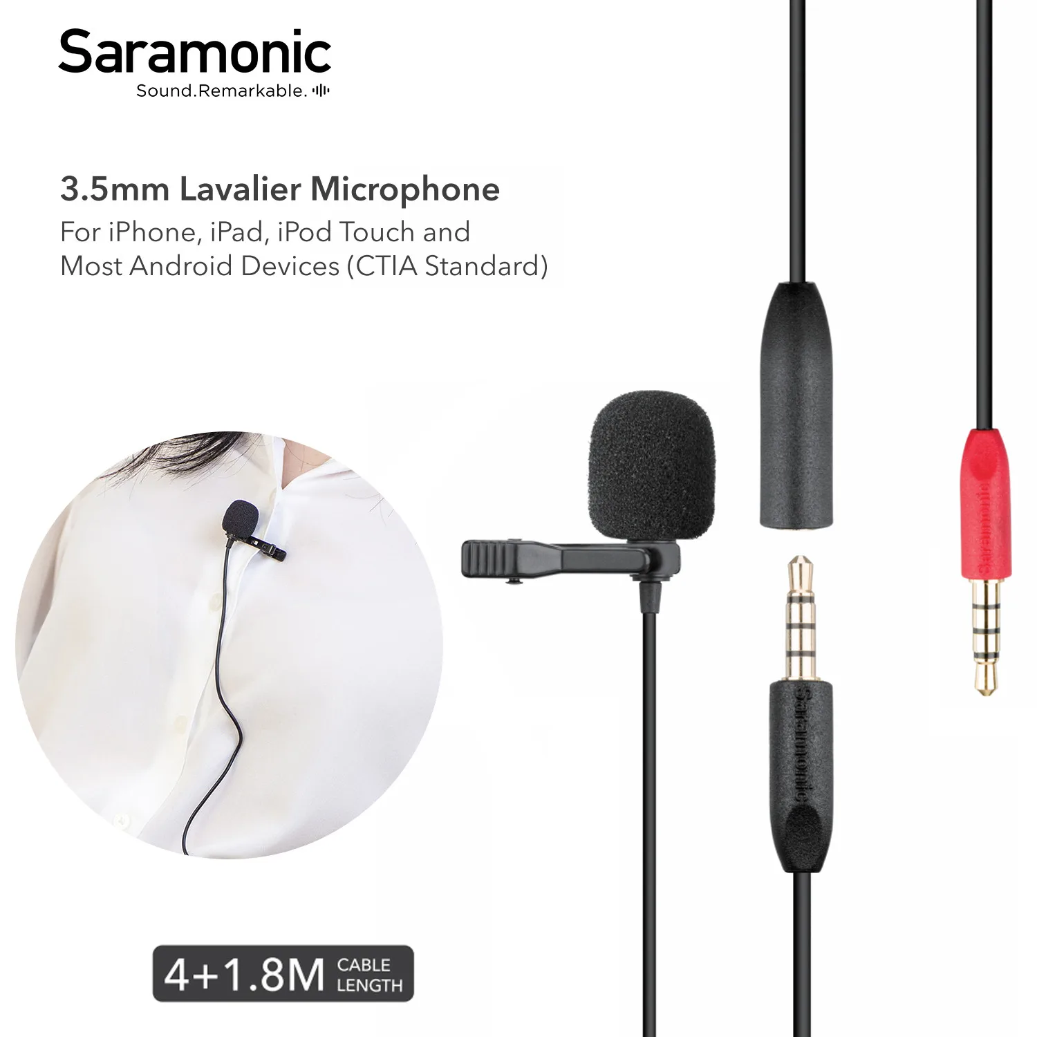 

Saramonic SR-LMX1+ 3.5mm TRRS Condenser Lavalier Lapel Microphone for PC Mobile Android iPhone Live Streaming Youtube Recording