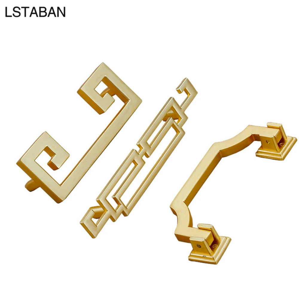 Luxury Gold Kitchen Cabinet Handles Push Pull Door Handle Imitation Copper Zinc Alloy Decorative Furniture Drawer Flush Knobs