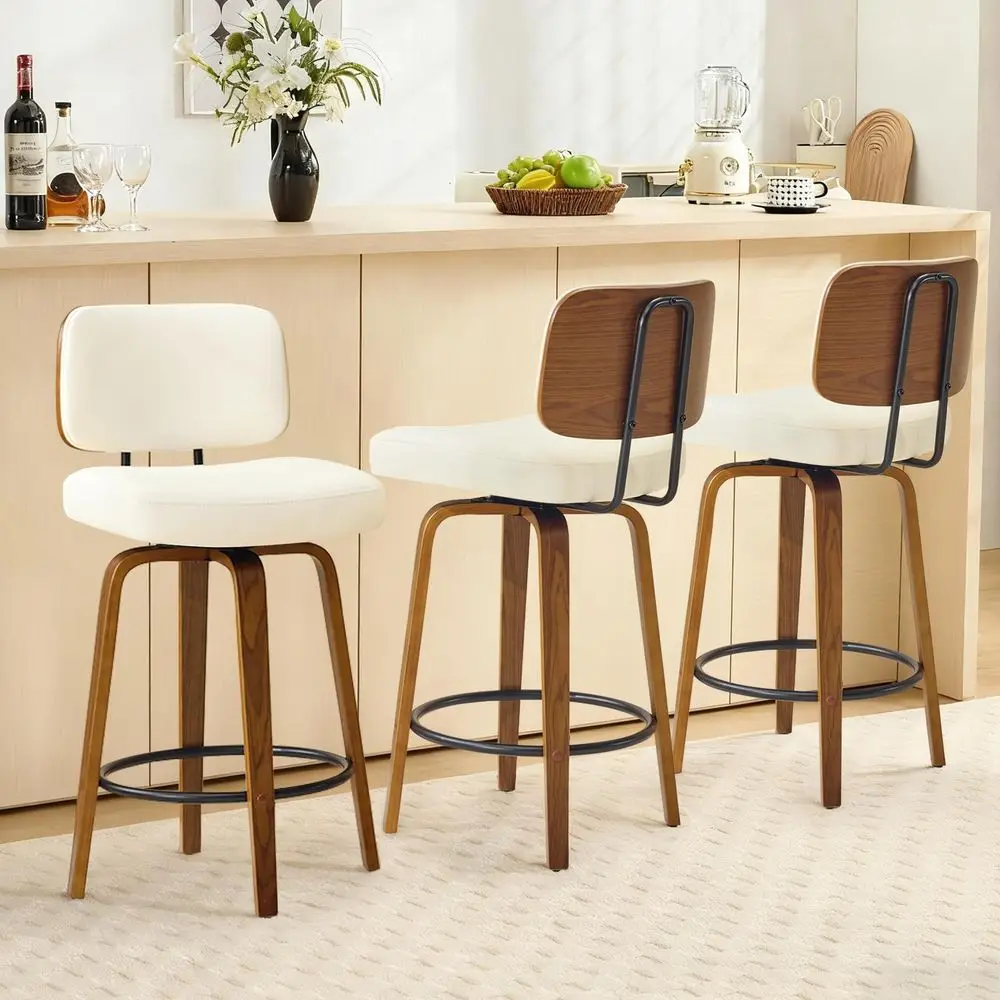 

Height Bar Stools Set of 3, 26inch Swivel Faux Leather Barstool with Back, Upholstered MidCentury Modern Bar Chairs with Bent W