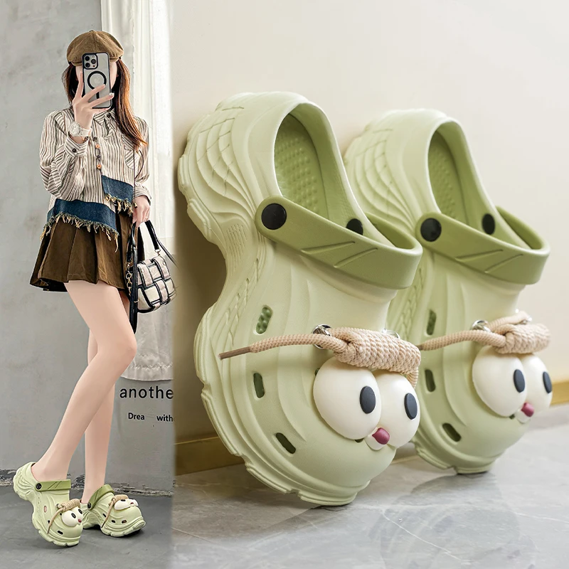 

Женские универсальные удобные сандалии-слипоны на толстой подошве из ЭВА с мультяшным дизайном, модные, увеличивающие рост, с дышащими отверстиями