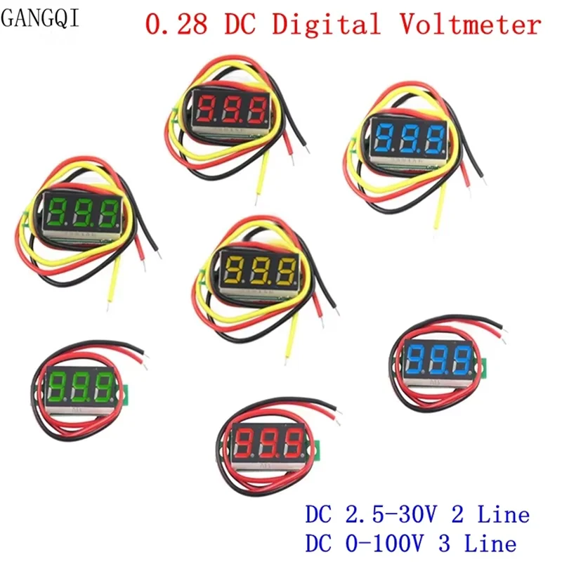 DC 0V-100V 0.28 Inch LED Digital Voltmeter Voltage Meter Volt Detector Monitor Tester Panel Car 12V 24V Red Green Blue Yellow