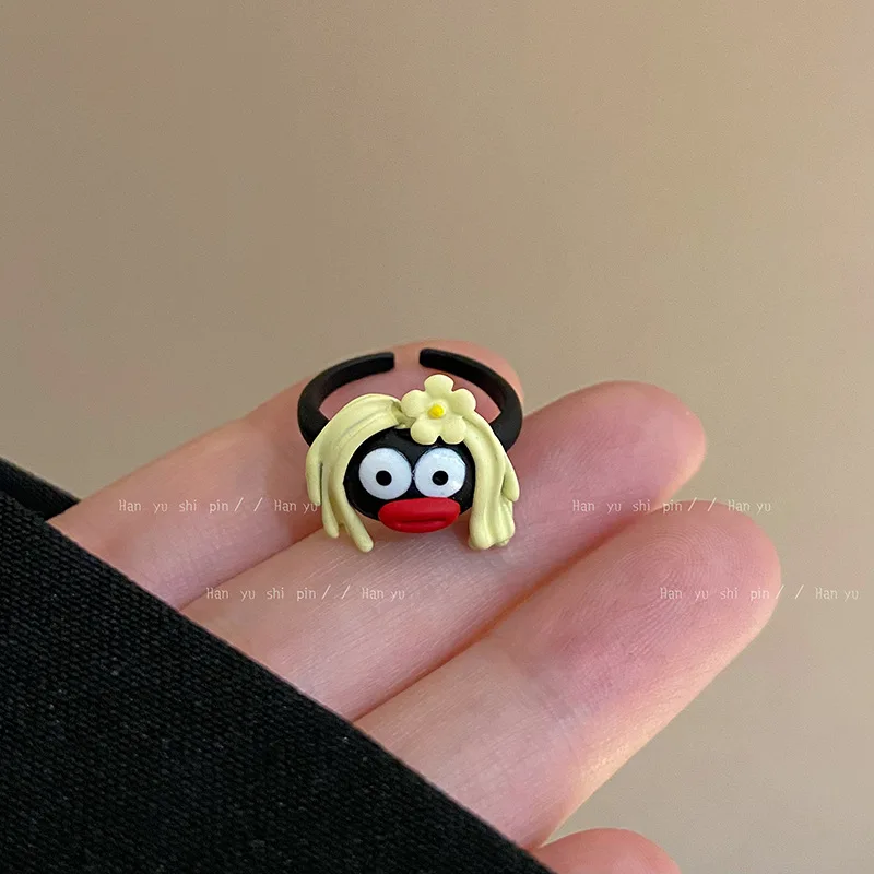 Kiss Jewelry New Ugly Cartoon Monster Finger Rings for Women Girls Kids Opening Cute Funny Animal Cat Ring Jewelry Party Gift