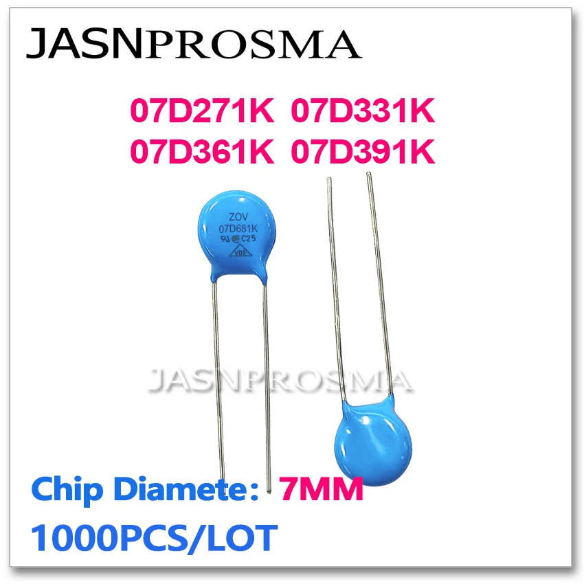 

JASNPROSMA 07D271K 07D331K 07D361K 07D391K 7MM 1000PCS 270V 330V 360V 390V Varistor resistor 7D271K 7D331K 7D361K 7D391K ZOV