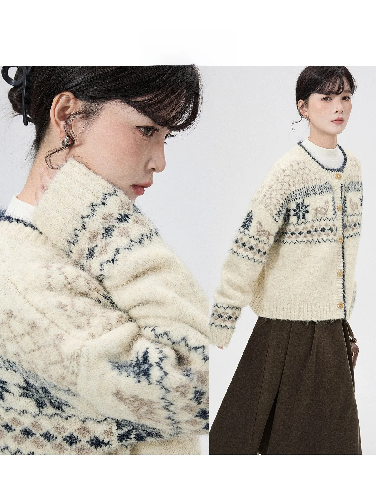 

Женский свободный вязаный кардиган с круглым вырезом, цветными блоками и вышивкой, винтажный, зимний, модный, повседневный, с длинными рукавами, пальто