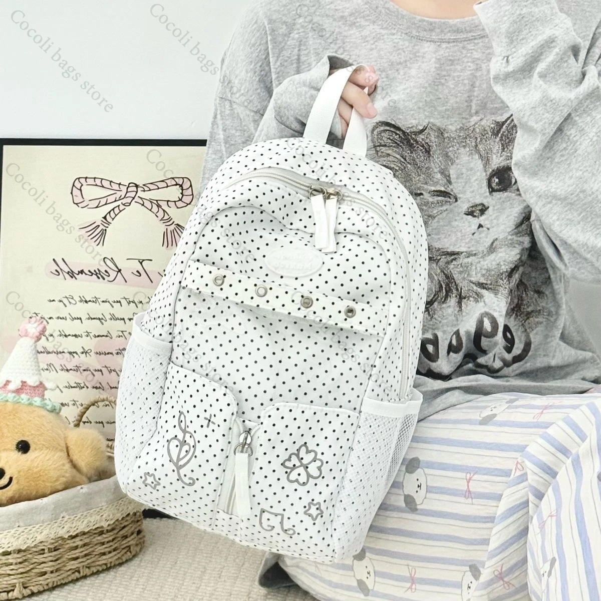 

Модный рюкзак с точечным декором, школьная сумка большой вместимости, женская сумка, женские рюкзаки, уличный рюкзак, дорожные рюкзаки