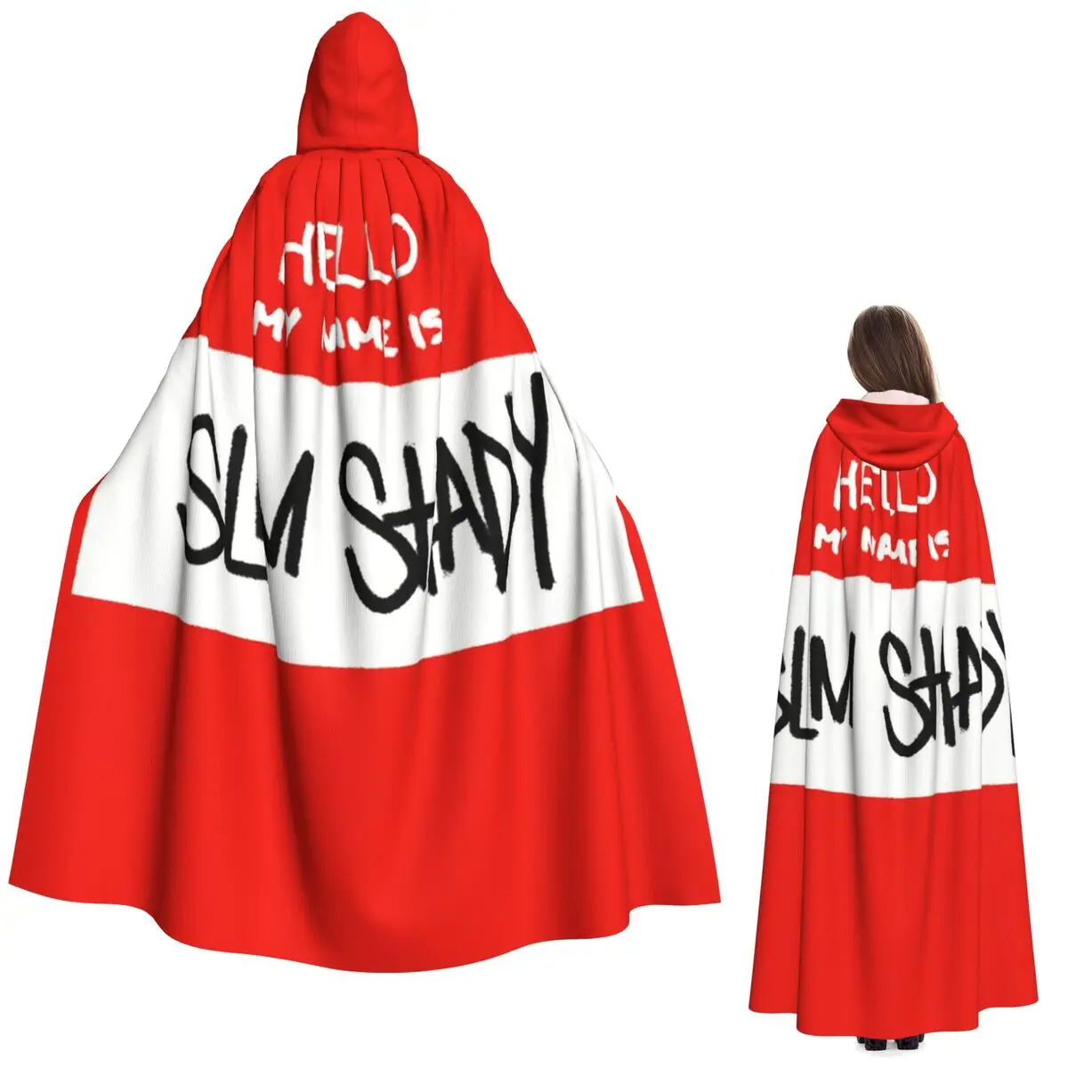 Hello My Name Is Slim Shady Eminem Long Hooded Cloak Witch Medieval Costume Cosplay Cape HalloweenParty Adult Unisex