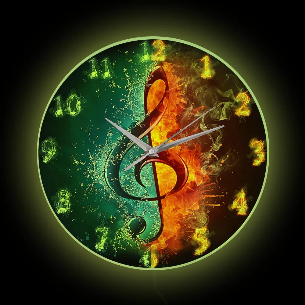 

Music Note Treble Clef LED Luminous Wall Clock For Recording Room Fire And Water Yin Yang Spiritual Decor LED Nightlight Clock